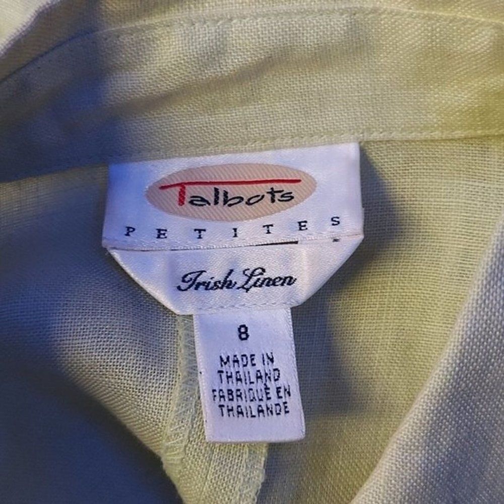 TALBOTS Womens citrine green 100% Irish linen button down shirt lagenlook Sz 8P - Picture 8 of 9